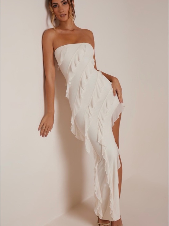 Oh Polly Dresses & Skirts - Oh Polly White One-Shoulder Ruffle Asymmetric Maxi Dress